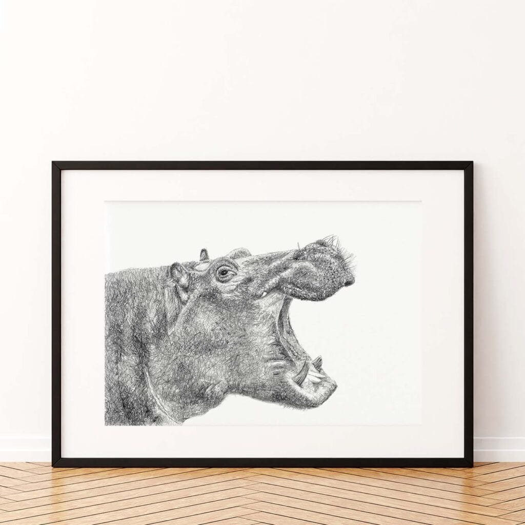 Hippo Sketch Art Print