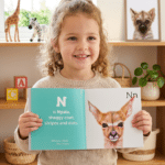 girl holding ABC book