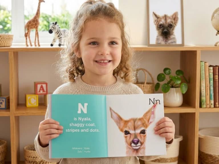 girl holding ABC book